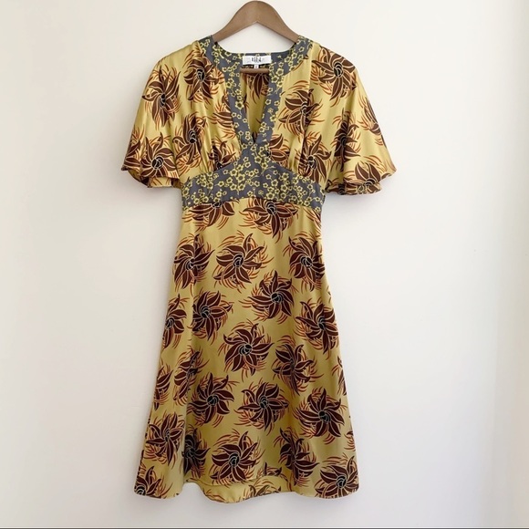 Tibi Gold Floral Silk Dress - Picture 1 of 9
